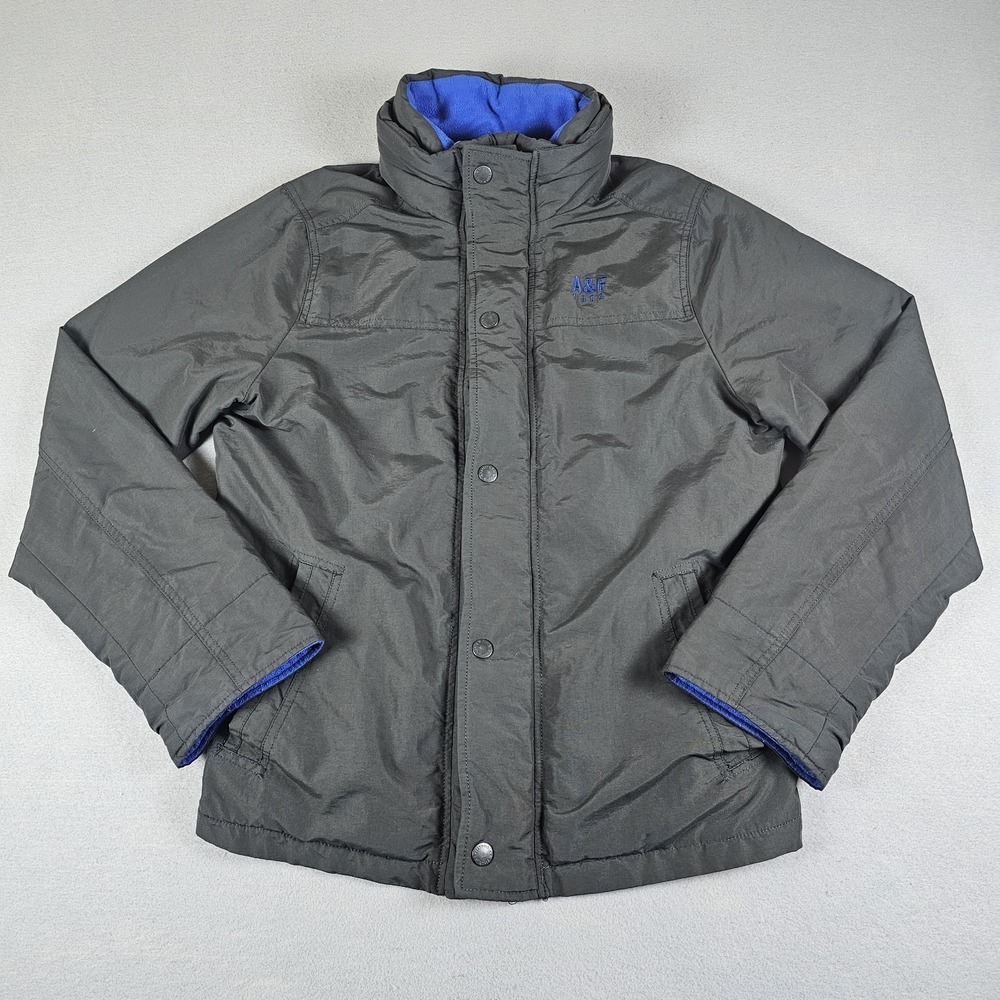 Abercrombie & Fitch Jacket Mens Large Gray Full Zip Snap Mock Neck Fleece Lined